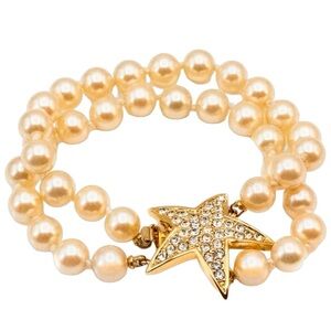 Vintage Joan Rivers Double Strand Simulated Pearl Bracelet With Golden Star